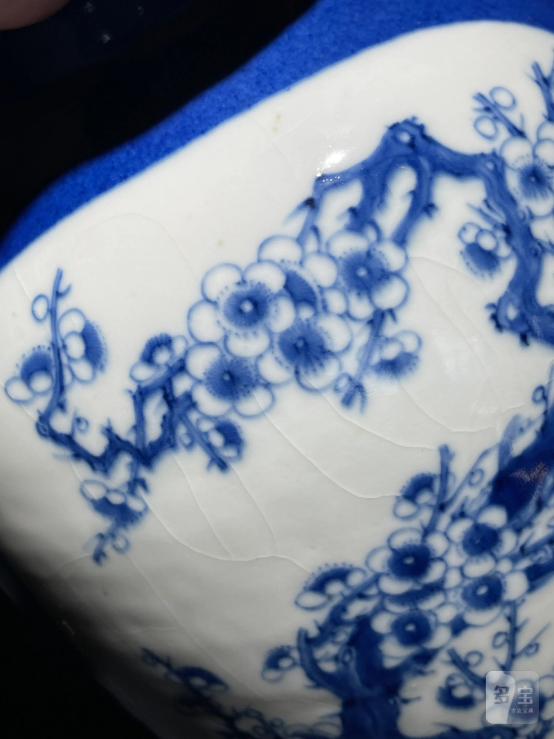 清晚期 洒蓝开光青花山水纹盖罐 - 图14